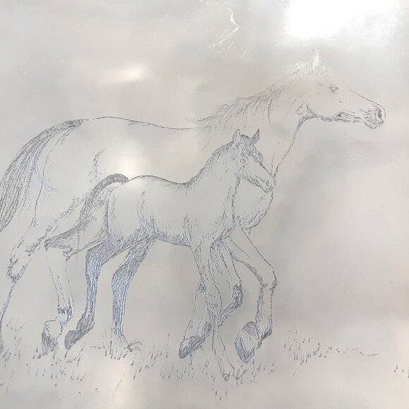 Vintage Hoselton Aluminum Tray Hand-Engraved Horse Motif Rustic Farmhouse Decor - Picture 2 of 5